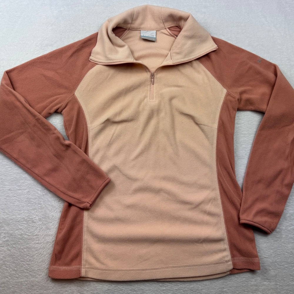 Columbia Womens Fleece Quarter Zip Pullover Peach Terracotta Colorblock Medium